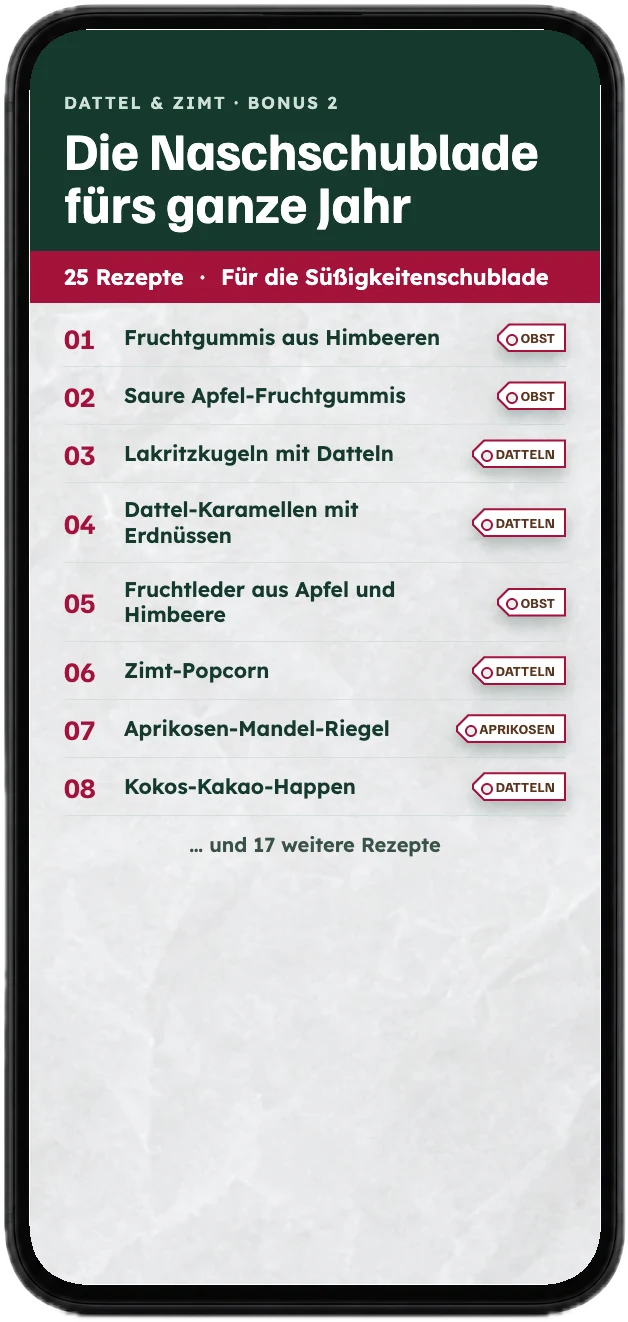 Das Inhaltsverzeichnis der Naschschublade auf einem Handy